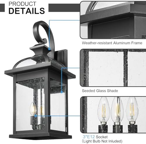 Darkaway Outdoor Lights Fixtures Wall Mount, Extra Large 26inch Outdoor Wall Sconce Lights with Seeded Glass Waterproof Outside Exterior Lights Fixture for House Front Porch Patio Garage E12 Bulb Base - Image 5