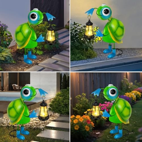 Solar Garden Lights 13.78in Metal Turtle Statue with Solar Lantern Lights - Image 3