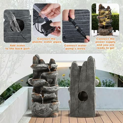 MAGIC UNION 6-Tier Cascading Rock Water Fountain, Natural Stone Look，27" H - Image 7