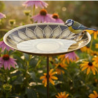 African Daisy Brass Stake Birdbath Antique Patina Finish Outdoor Garden Decorative Wildlife Water Bowl Yard Lawn Patio - Image 6