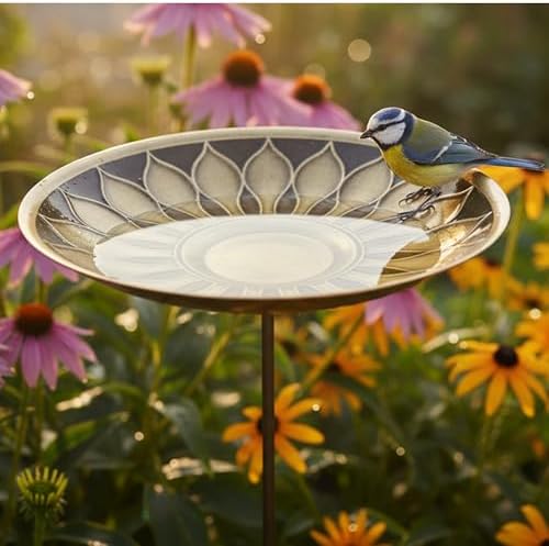 African Daisy Brass Stake Birdbath Antique Patina Finish Outdoor Garden Decorative Wildlife Water Bowl Yard Lawn Patio - Image 6