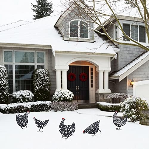 AOZITA 5 PCS 13 inch Metal Chicken Yard Art Garden Decorative Stake Hollow Out Rooster Animals Silhouette Statue Decor, Pathway, Floor, Garden, Lawn, Outdoor Decoration - Image 6