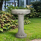 SunJet 24” H x 16” Dia Outdoor Birdbath with Classical Pedestal - Fibre Reinforced Concrete Birdbaths, Vintage Design for Garden Decor & Bird Attraction - Image 3