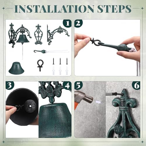 Blulu Large Outdoor Dinner Hanging Bell Vintage Rustic Cast Iron Wall Mounted Bell Heavy Duty Doorbell for Outside Front Door Garden Home Porch Decor, with Mounting Screws & Anchors - Image 3