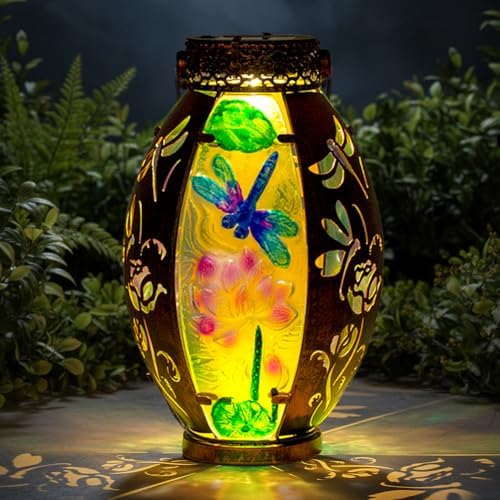 STARSOUL Solar Lantern Outdoor Waterproof, Hanging Solar Lantern for Patio Garden Yard Decor, Dragonfly Garden Decor, Dragonfly Gift for Women by Starsoul