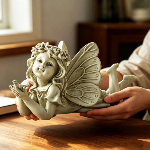 Garden Angel with Bird Statue, Resin Fairy Outdoor Memorial Decor - Image 7