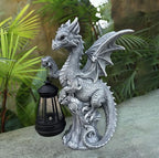 JORAE Dragon Statue with Solar Lantern Outdoor Figurine Home Decor 9.5" H - Image 2