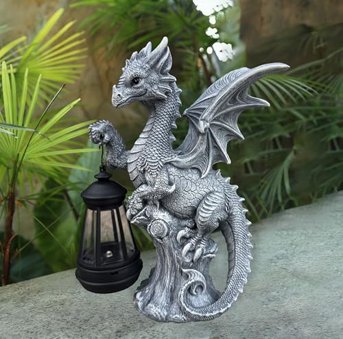 JORAE Dragon Statue with Solar Lantern Outdoor Figurine Home Decor 9.5" H - Image 2
