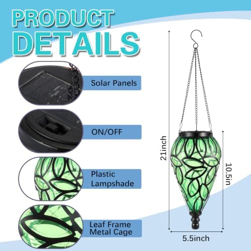 Tujoe 2 Pack Solar Hanging Lanterns Outdoor Lights, Green - Image 2