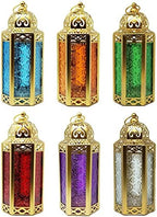 VELA LANTERNS 6pk Gold Moroccan Decor Candle Lantern, Decorative Candle Holder Lamp for Ramadan, Indoor Home Decor, Patio, Weddings, Table or Hanging, Assorted Colors, Medium by VelaCandleLanterns