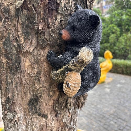 Black Bear cub Tree Hugger Decor. Forest Wildlife Animal Stadue，Climbing Tree Statue Hanging,Tree-Mounted - Realistic Polyresin stadue - for Housewarming, Outer Door,Garden, Yard. - Image 4