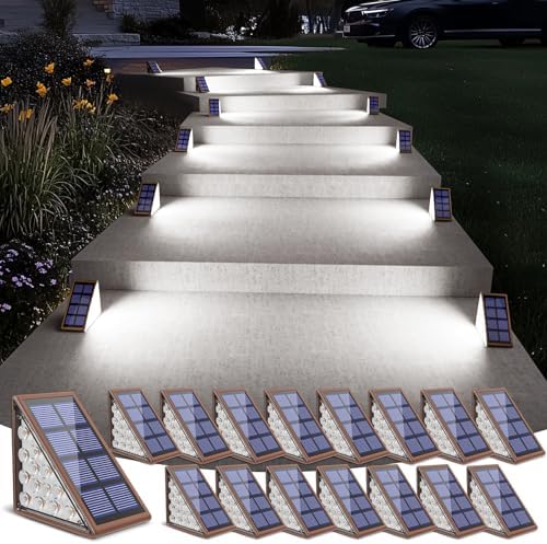 NIORSUN Solar Stair Lights,Cool White Outdoor Step Lights IP67 Waterproof Auto On Off, Outdoor Stair Lights for Steps,Stair,Patio,Yard,Porch,Front Door,Sidewalk,Deck Decor（Brown, 16 Pack） by NIORSUN