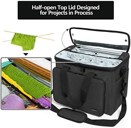 Teamoy Knitting Bag, Yarn Storage Organizer Crochet Bag Tote, Black - Image 4