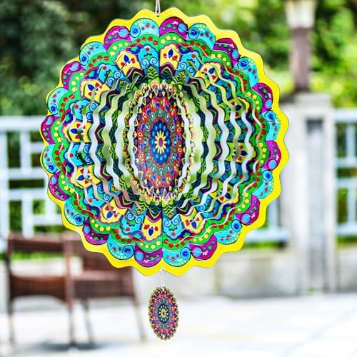 Mandala Wind Spinner, Mandala Gift for Women Men, 12in Spinfinity Designs Stainless Steel Hanging Wind Spinners with 3D Visual Effect, for Indoor/Outdoor Decor, Yard Art, Garden Decorations - Image 6