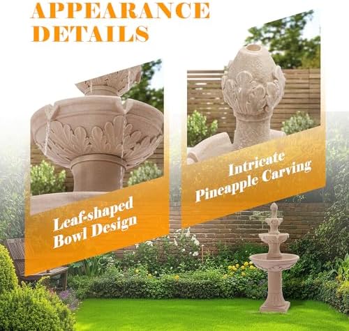 48.4" H Large Water Feature with Pineapple Top, 3 Tier Italian Water Fountain Outdoor with Waterfalls & Pump, Roman Pillar Garden Fountain for Garden, Backyard, Patio and Home Decor - Image 5