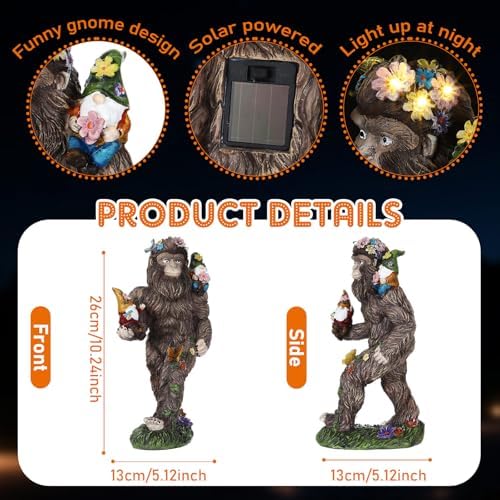CroBlissful Solar Bigfoot Statue with Gnomes, 10.6 Inch Resin Sasquatch - Image 2