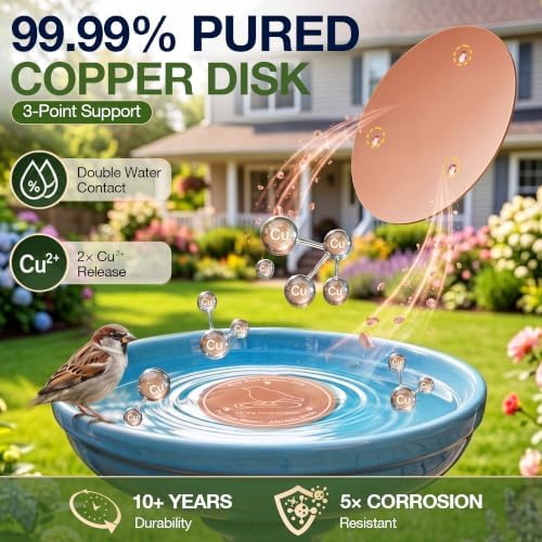 Bird Bath Water Agitator with 2 Round 99.99% Pure Copper Disk, Battery Powered Bird Bath Circulator, Quiet Waterproof Mover Keeps Water Fresh for All Season Use (Gray Spiral) - Image 5