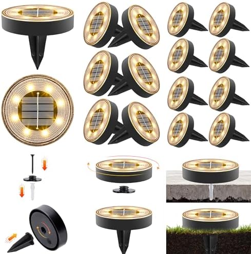 Joomer 16 Pack 2.9inch Solar Ground Lights Outdoor, Warm White by Joomer