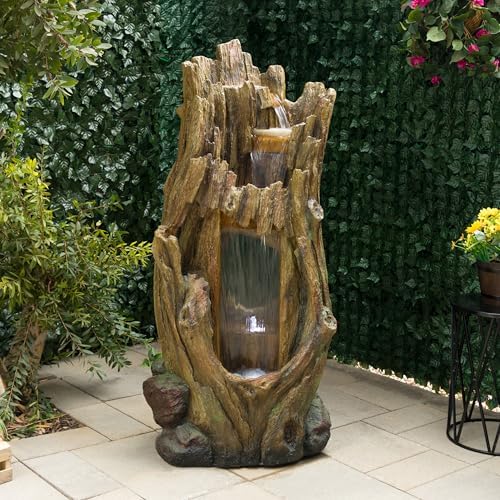Alpine Corporation TZL338 Outdoor 3 Tier Waterfall Tree Trunk Floor Fountain with LED Lights for Patio, and Lawn Decor, 59 Inches Tall - Image 3