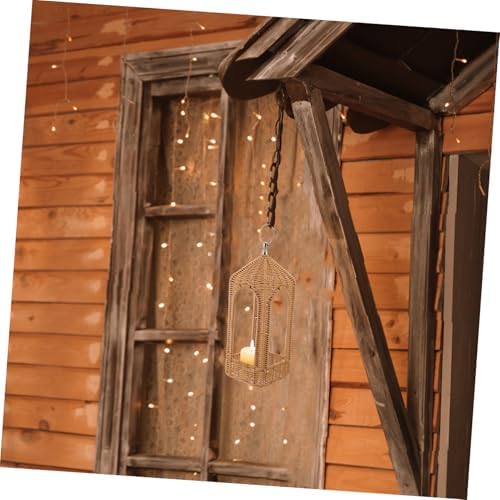 Farmhouse Handwoven Rattan Candle Lantern with Hanging Design | PE Wicker, Coffee Finish, Tabletop or Suspended Use, Diffuses Light and Fits Votive or LED Candles - Image 5
