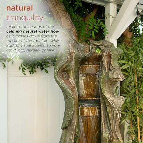 Alpine Corporation TVH156 79" Outdoor Floor Cascading Tree Trunk Water Fountain with LED Lights, Waterfall with Lights, Brown - Image 5