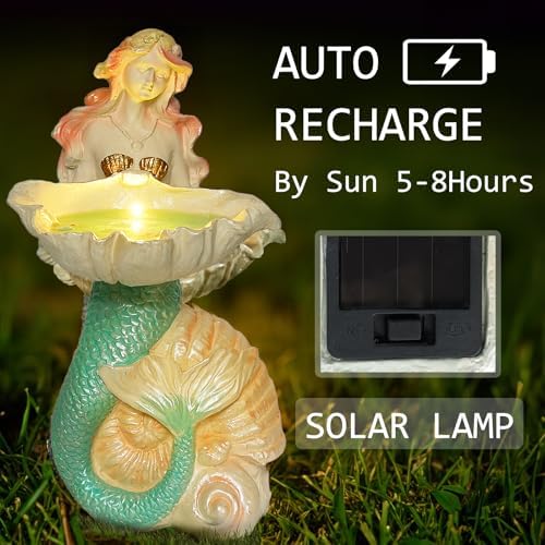 Teaeeno Outdoor Mermaid Decor Garden Statues with Solar Lights,Art Mermaid Figurine,Mermaid Decor for Home,Solar Lawn Ornament,Animal Solar Outdoor Decor - Image 4
