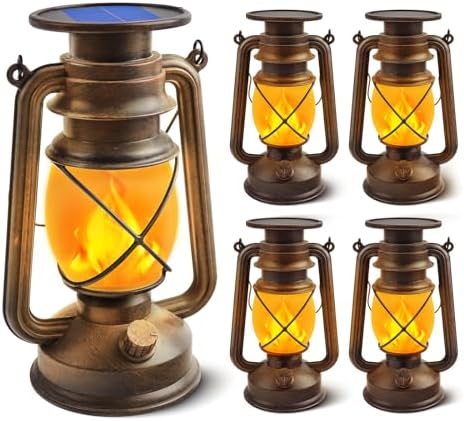 Solar Lanterns Outdoor Waterproof, 4 Pack Vintage LED Hanging Lights by Wondrastical