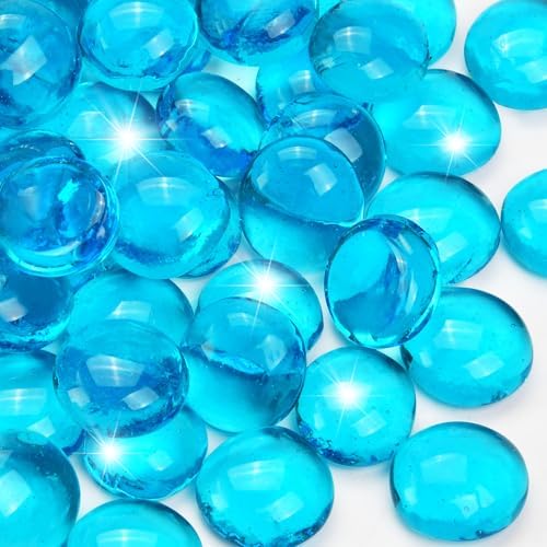 10LB Ocean Blue Flat Glass Marbles for Vase Filler, Mancala Stones by RUOJAS