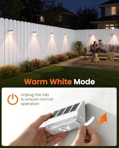 VOLISUN Vinyl Fence Lights 8 Pack, Dusk to Dawn White Solar Lights Outdoor Waterproof with Warm White LED Spot Lens, Solar Light for Fence, Yard, Wall, Backyard, Railing, Deck, and Patio - Image 2