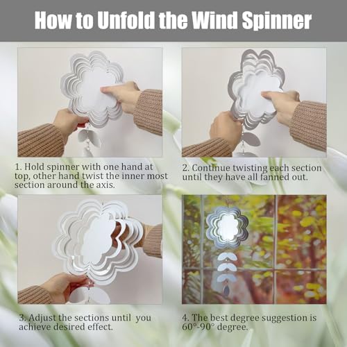 4Pack 10inch Sublimation Wind Spinner Blanks 3D Aluminum Metal Wind Sculpture Kinetic Spinners for Yard and Garden Indoor Art Ornaments Hanging Decoration (Leaf Branch Flower) - Image 5