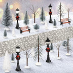 Hotop 28 Pcs Mini Artificial Christmas Village Tree Set Snow Christmas Pine Bare Branch Trees Xmas Street Lamp Post Miniature Park Bench Seat Cobblestone Street for Decoration(Vivid) by Hotop