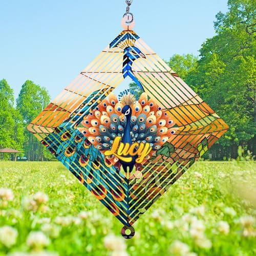 Personalized Peacock Couple Garden Wind Spinner, Custom Name 3D Kinetic Yard Ornament for Outdoor Lawn Decor Gifts by Handmadetneonsign