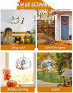 Fall Wind Spinners for Yard and Garden Orange Blue Pumpkin Wind Spinner Autumn Harvest 3D Metal Stainless Steel Pumpkin Wind Sculptures Chimes Outdoor Patio Thanksgiving Hanging Ornament 12 Inch - Image 3