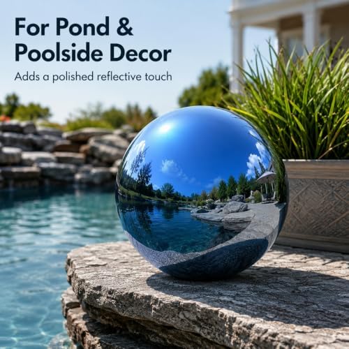 Gazing Ball Garden Mirror Outdoor - 10 Inch Outside Decorative Globe, Blue - Image 5
