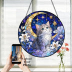 Custom Stained Glass Cat Suncatcher, Cat Window Hanging Ornament, Personalzied Pet Portrait Glass Art Decor Sun Catcher for Cat Lovers Cats Mom Birthday Pet Sympathy Gifts for Pet Owner 11.81" - Image 3