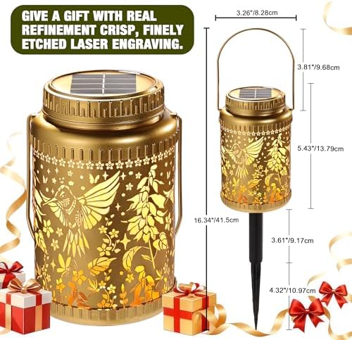 Cooo 4 Pack Solar Lanterns Outdoor Waterproof Hummingbird Red_Sage Solar Pathway Lights Landscape Path Christmas Gifts for Women Mom Grandma for Outdoor Table Lamps Garden Yard Backyard Decor -Gold - Image 2