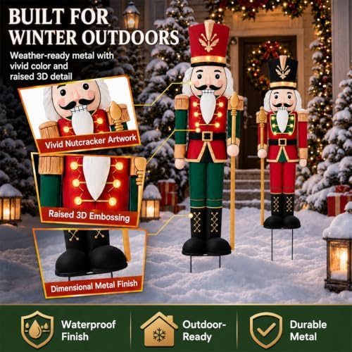 Outdoor Nutcracker Christmas Decor Lights, 2 Pack 48.2" Metal Yard Stakes - Image 3