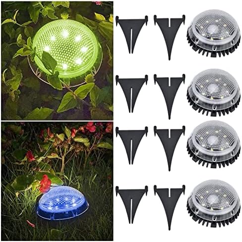 Fafeicy 4Pcs Solar Ground Lights Outdoor Solar Color Gradient Pathway Lights 8 LEDs Disk Solar Deck Lights Landscape Lights for Outdoors - Image 3