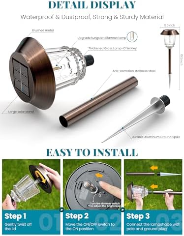 Solar Lights Outdoor Waterproof, 10-40 LM Dimmable Glass and Metal - Image 4