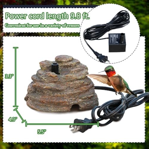 Bird Bath Water Fountain Resin Rock Fountain with 9.8ft Cord Length Water Pump Rock Waterfall for Hummingbird Birdbath Outdoor Decor for Garden Lawn Fish Tank and Aquariums (Brown) - Image 2