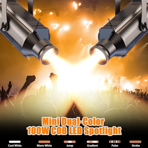 LEKO Profile Stage Spotlights, 100W Cool & Warm White COB Lights,3200K-5600K, Zoom Control & DMX512 Par Ellipsidal Lights, 6CH Manual Focus LED Spotlights for Show Stage Event, 2 Pack - Image 2