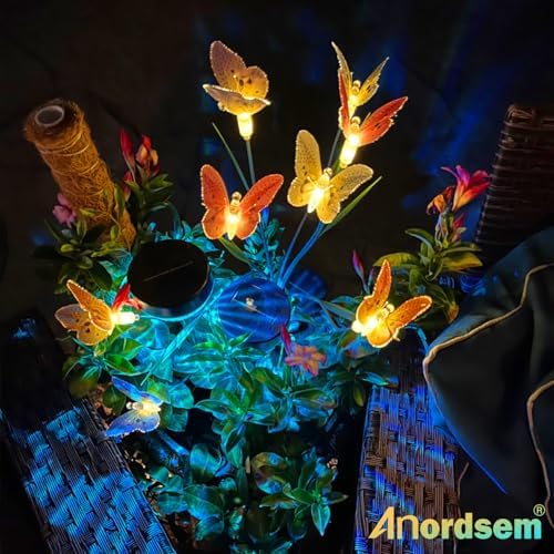 Anordsem Solar Garden Lights Outdoor: 32 Removable Fiber Optic Fabric Butterflies 4 Pack - Waterproof Fun Animal Decoration for Yard Patio - Gardening Gifts for Garden Lovers - Image 2