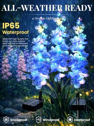 GIGALUMI 3 Pack Solar Delphinium Flowers Outdoor, 2 Modes, Blue - Image 3