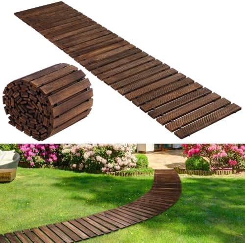 Landical 24ft Wooden Garden Pathway Walkway, Roll Out Outdoor Path,Brown by Landical