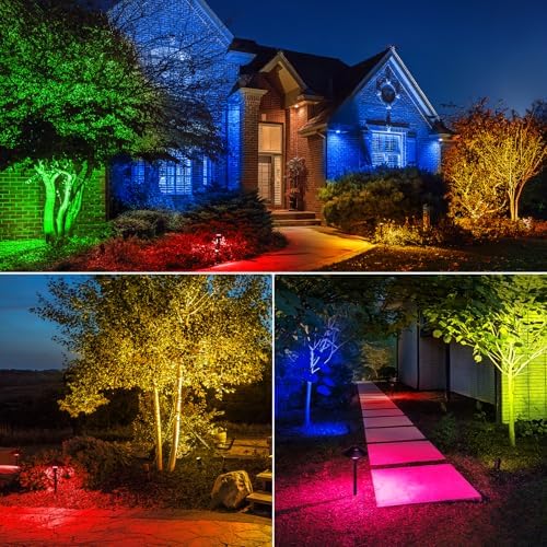 SUNVIE RGBW Landscape Lighting Kit 12V Low Voltage Landscape Lighting with Connectors, Color Changing Low Voltage Pathway Lights Wired with Spotlights Waterproof for Holiday Patio Garden Yard,12 Pack - Image 6