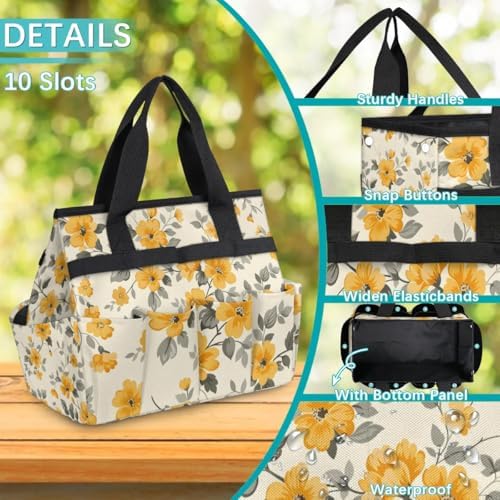 Garden Tool Bag Organizer Garden Tote Bag with Pockets Patterned Floral Print Tool Storage Organizer Gardening Tool Kit Holder 13" x 6.8" x 2.8" - Image 5
