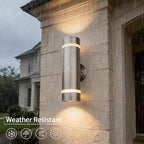 Cerdeco 15" Stainless Steel Modern Outdoor Wall Sconce Cylinder Porch Light - Image 3