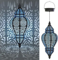 Moroccan Hanging Solar Lights Outdoor Lantern Bidirectional Availabili Garden Decor Waterproof Plastic Blue Decorations for Patio Pathway Yard Backyard Solar Powered Garden Decorative (Black, 1) by Hapjoy