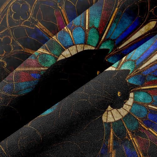Halloween Black Cat Tapestry, Pumpkin Stained Glass Fall Decor 70x90inch - Image 2