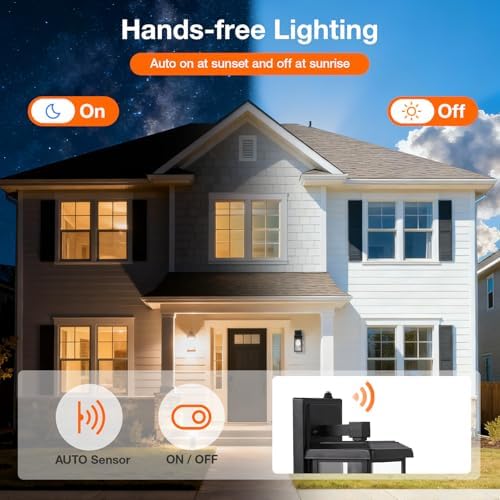 Sylvania Dusk to Dawn Outdoor Wall Light Fixtures, Porch Lights Outdoor/Indoor Wall Sconce, Waterproof Exterior Lights Wall Mount Metal/Black for Patio, Front Door, Garage - 2 Pack (66555) - Image 2